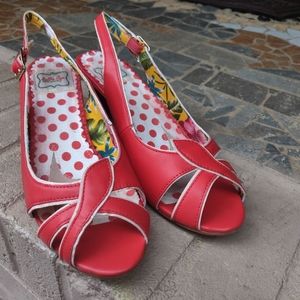 Bettie Page Red peep toe sling back sandal